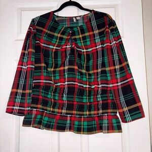 Cato Top Womens Plaid Black Keyhole 3/4 Sleeve Blouse Size XL